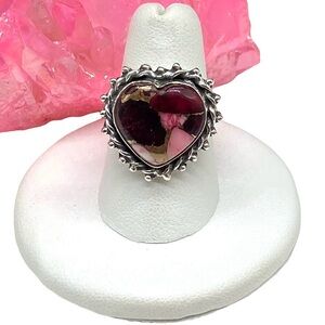 Red Rose Dahlia Kingman Turquoise Heart Ring Size 7 Solid 925 Sterling Silver